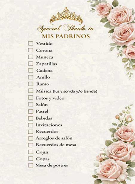 Lista de padrinos quinceanera quer padrinos tiene fiesta quinceaños